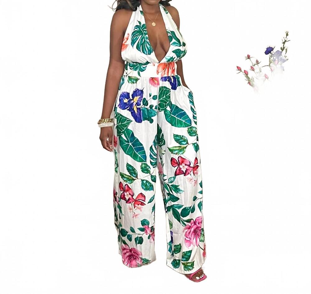 NEW ENDLESS MOON floral halter jumpsuit in garden
